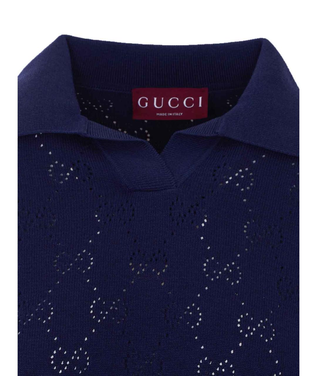 GUCCI Синяя шелковая футболка, фото 4
