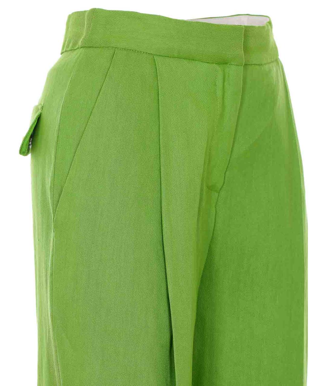 ELISABETTA FRANCHI Зеленые льняные прямые брюки, фото 3