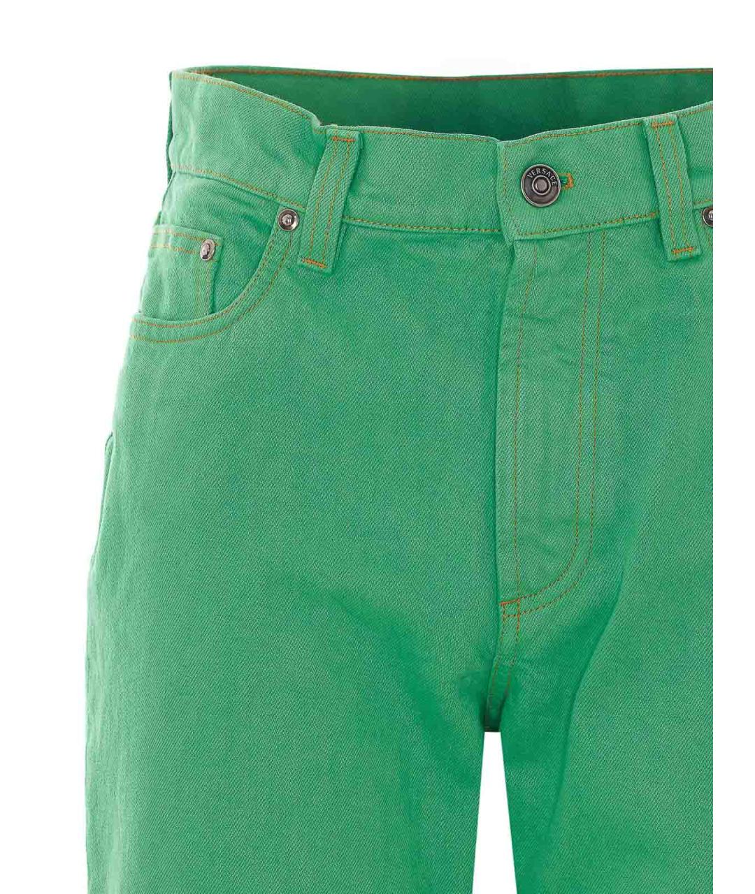VERSACE Зеленые хлопковые прямые джинсы, фото 4