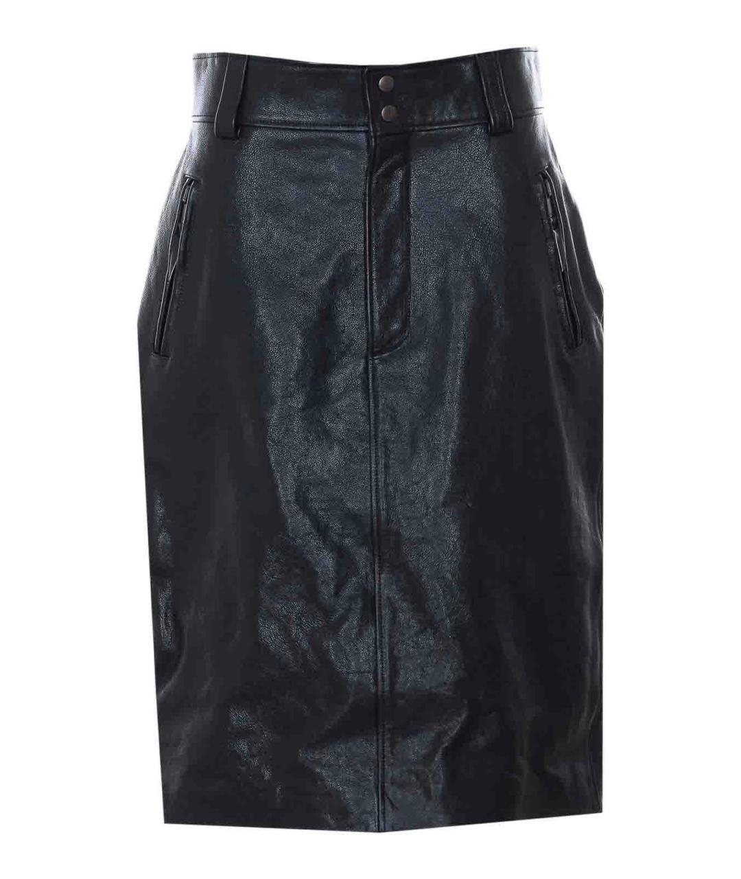 SAINT LAURENT Черная кожаная юбка миди, фото 1