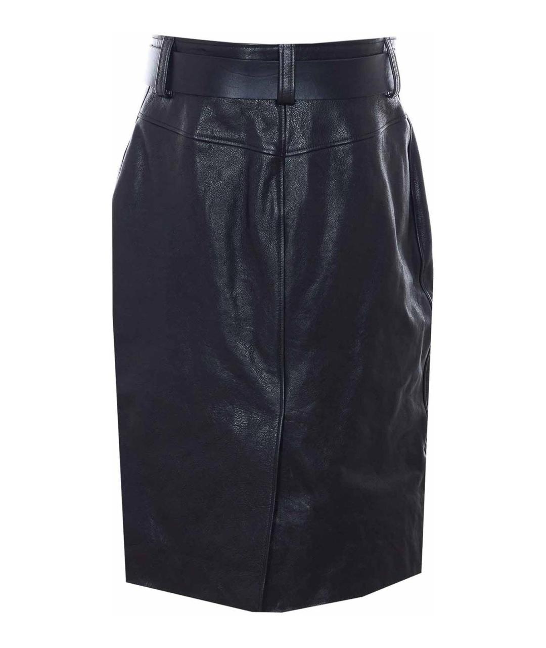 SAINT LAURENT Черная кожаная юбка миди, фото 4