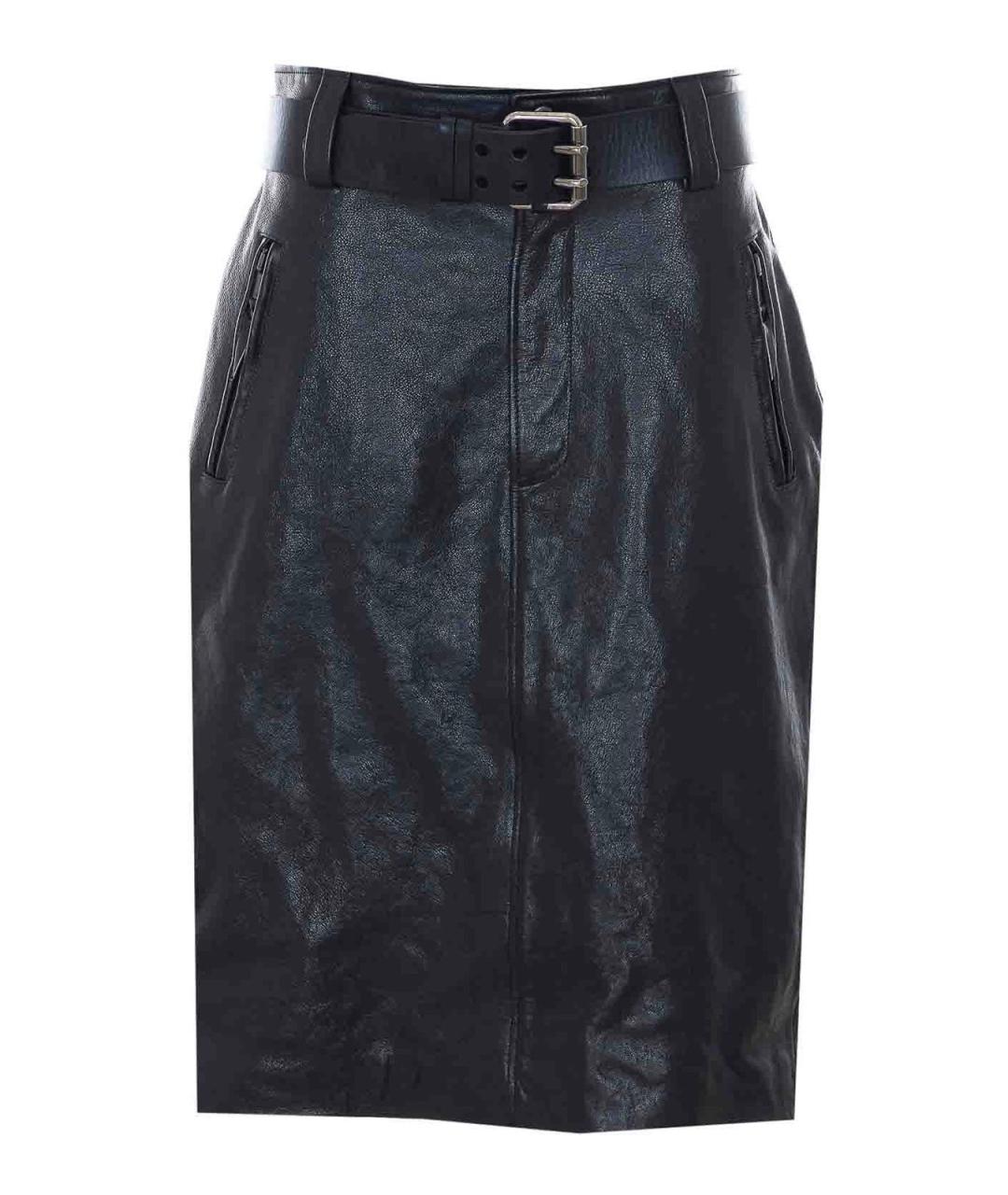 SAINT LAURENT Черная кожаная юбка миди, фото 3