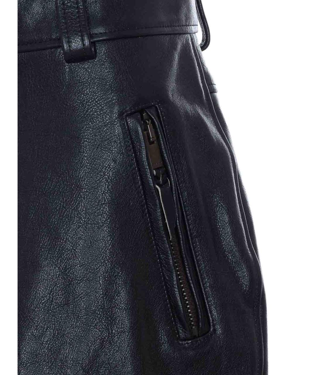 SAINT LAURENT Черная кожаная юбка миди, фото 2