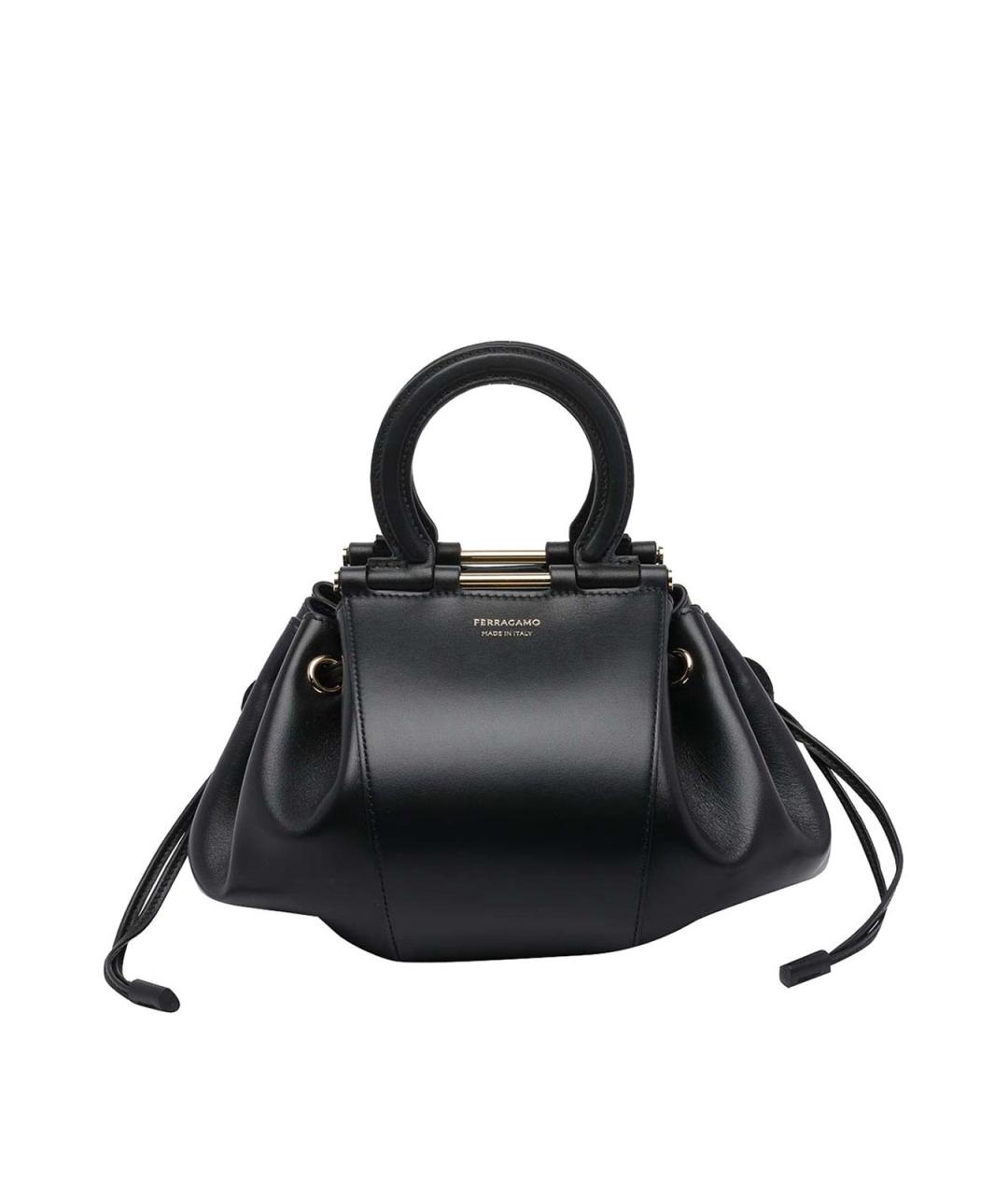 FERRAGAMO Черная кожаная сумка с короткими ручками, фото 1