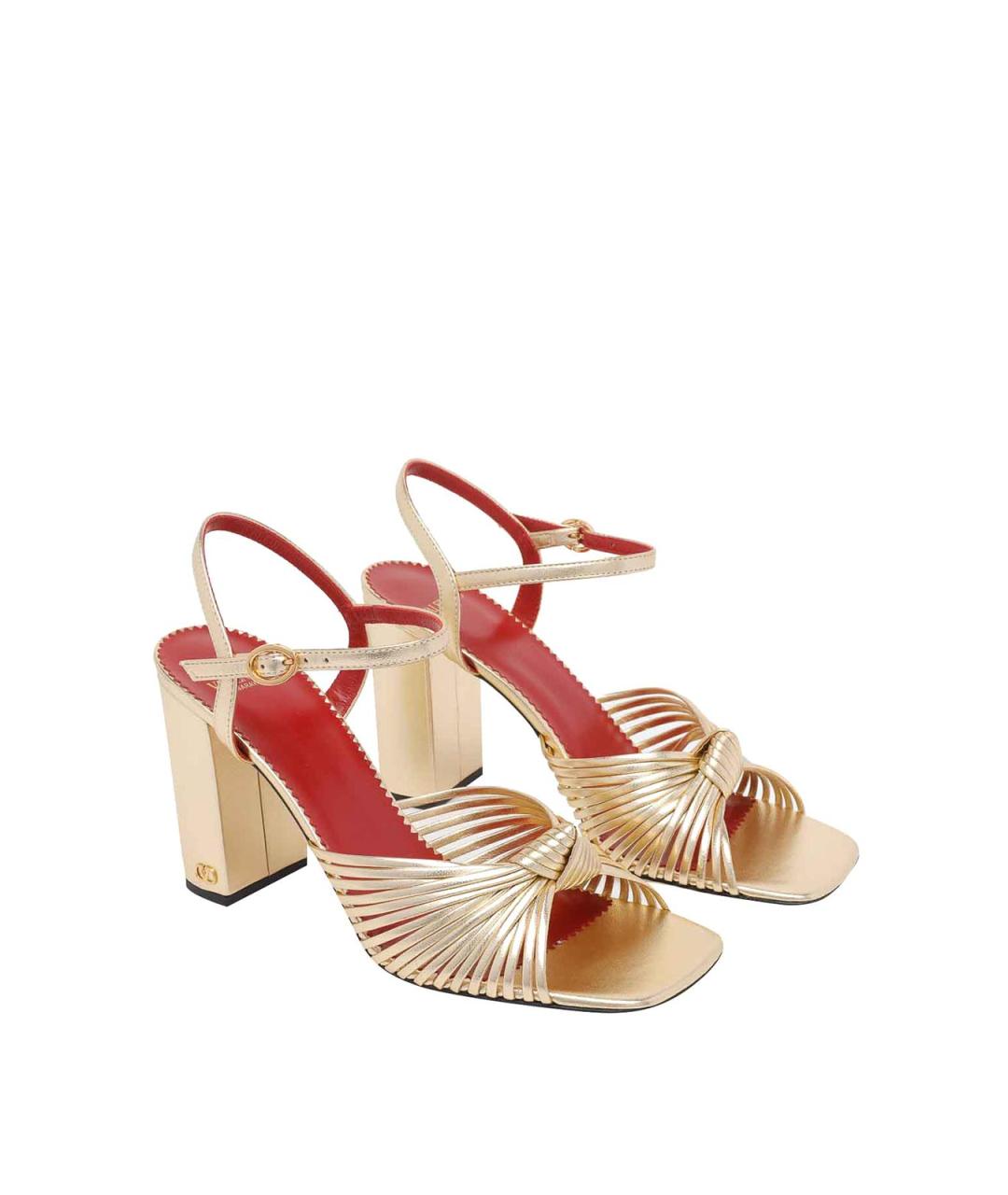 VALENTINO Золотые кожаные босоножки, фото 2