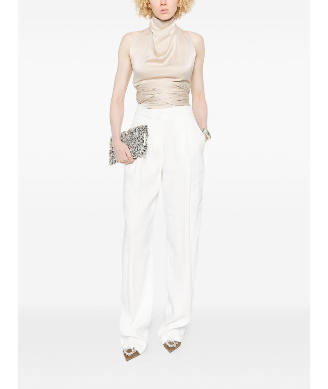 ELISABETTA FRANCHI Белые льняные прямые брюки, фото 4