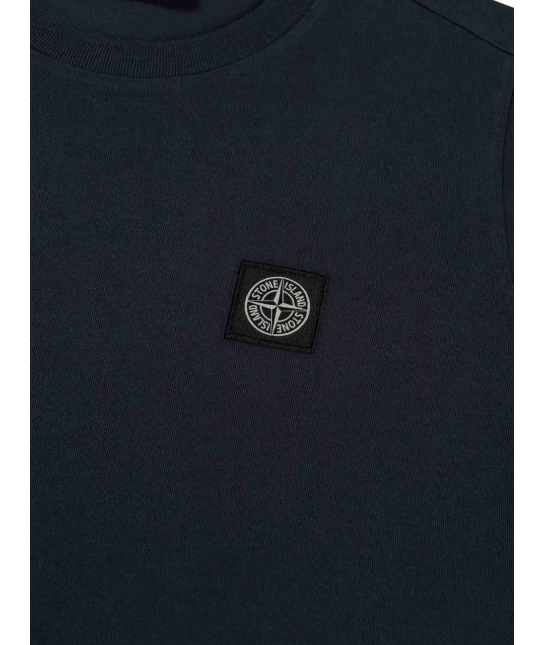 STONE ISLAND Темно-синяя хлопковая детская футболка, фото 4