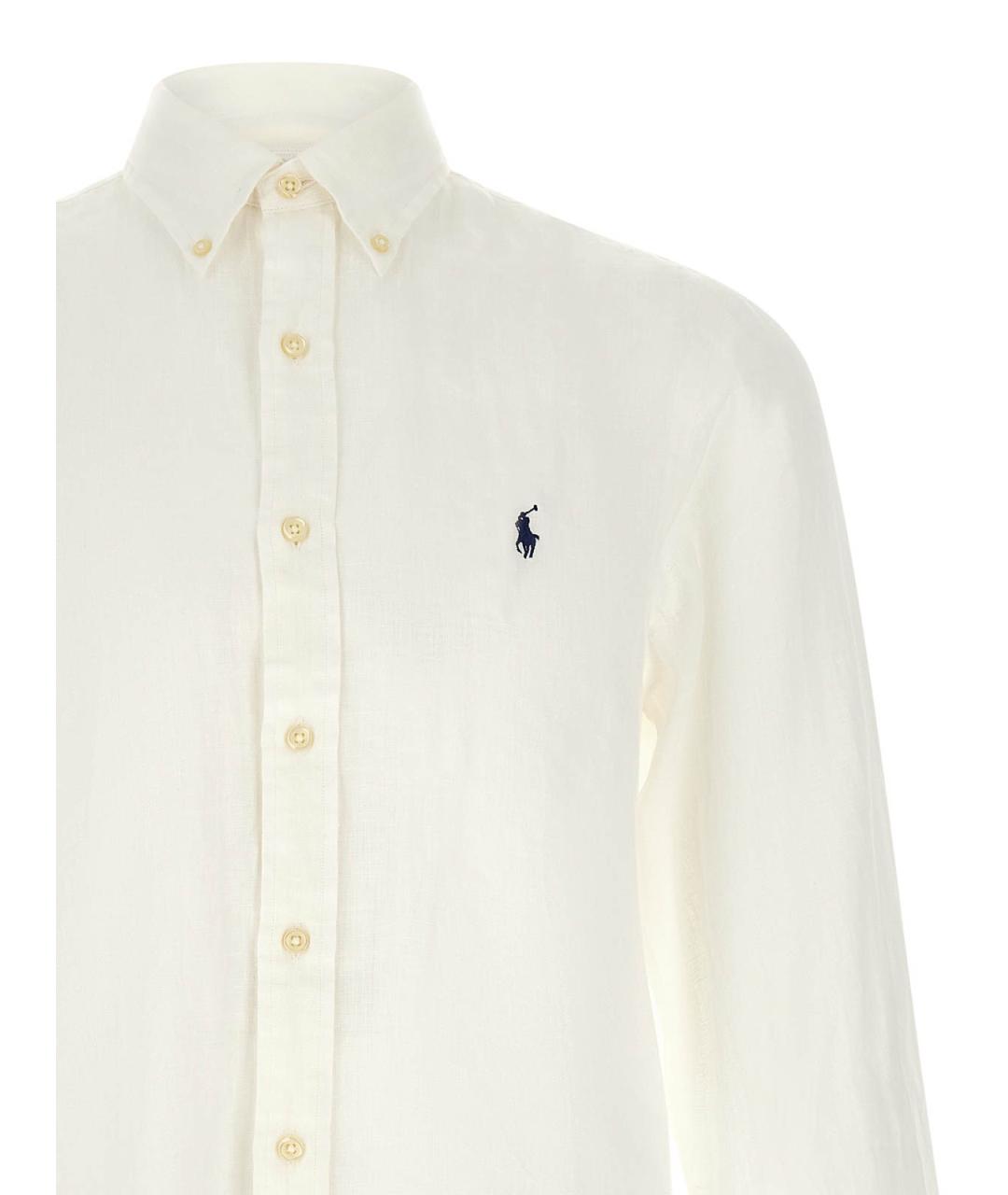 POLO RALPH LAUREN Белая льняная классическая рубашка, фото 3