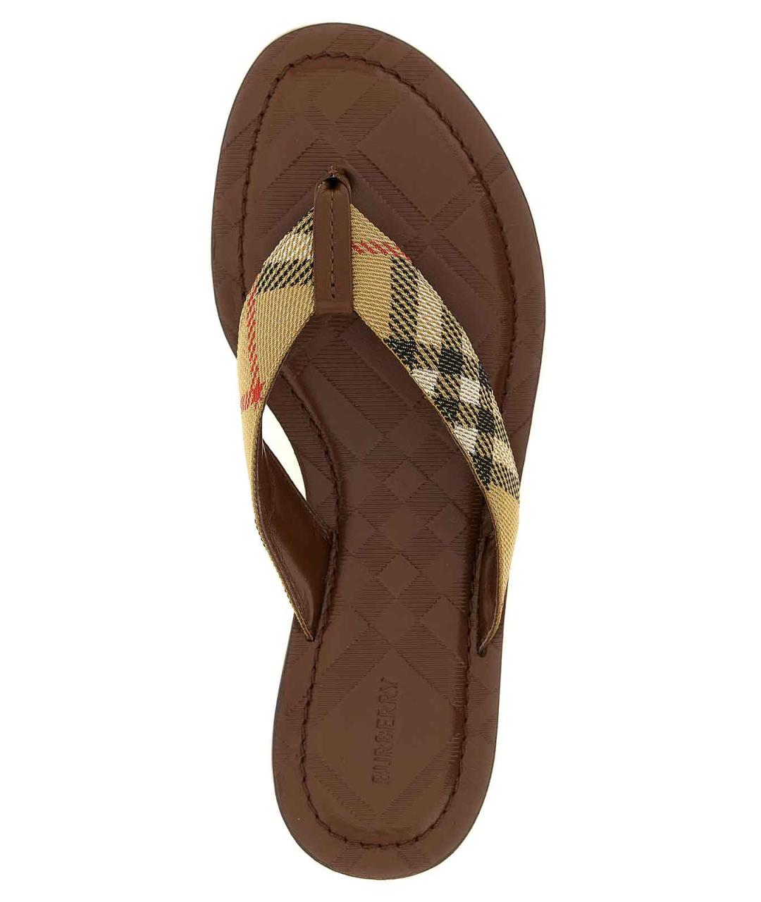 BURBERRY Бежевые кожаные шлепанцы, фото 4
