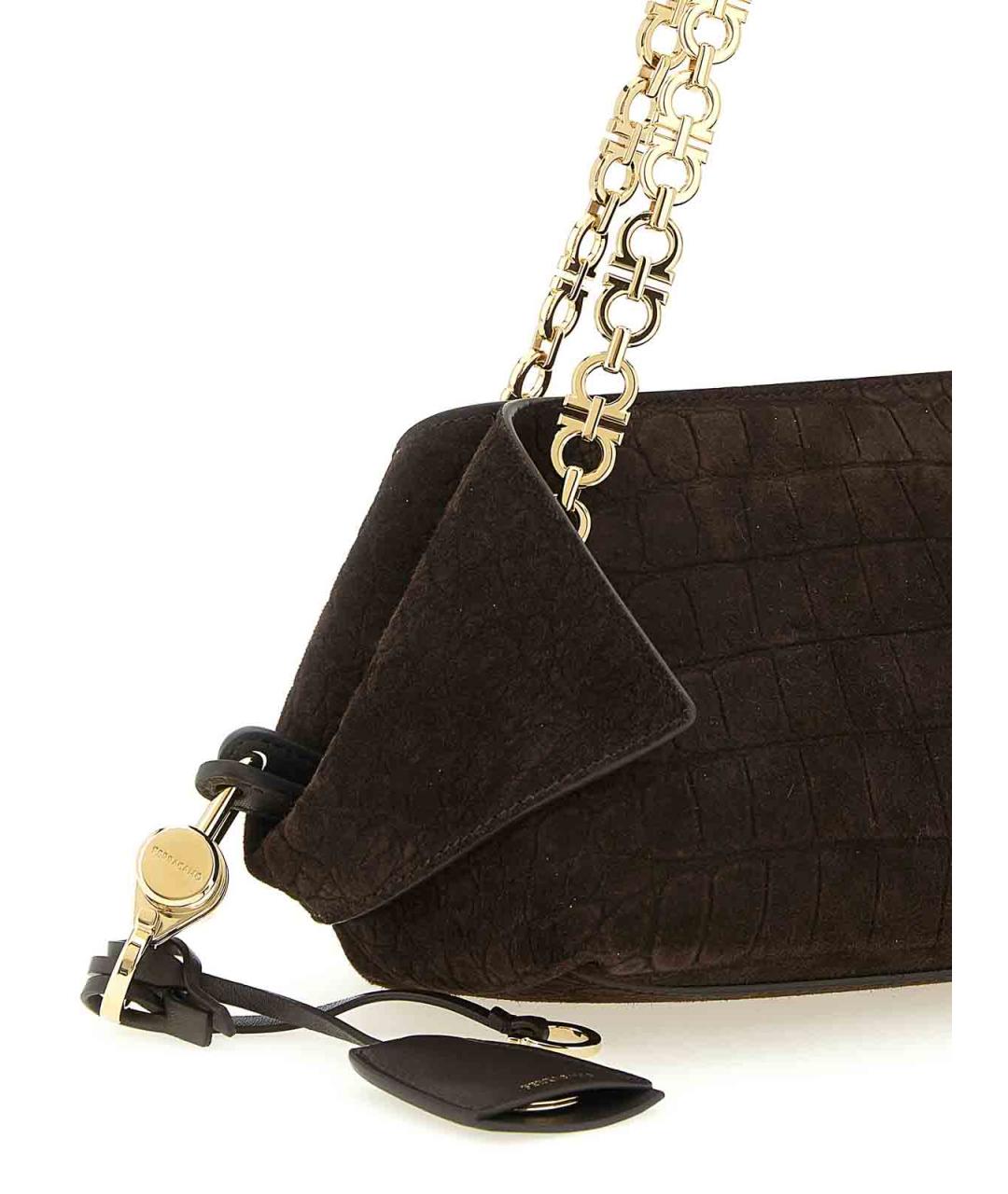 FERRAGAMO Коричневая замшевая сумка через плечо, фото 3