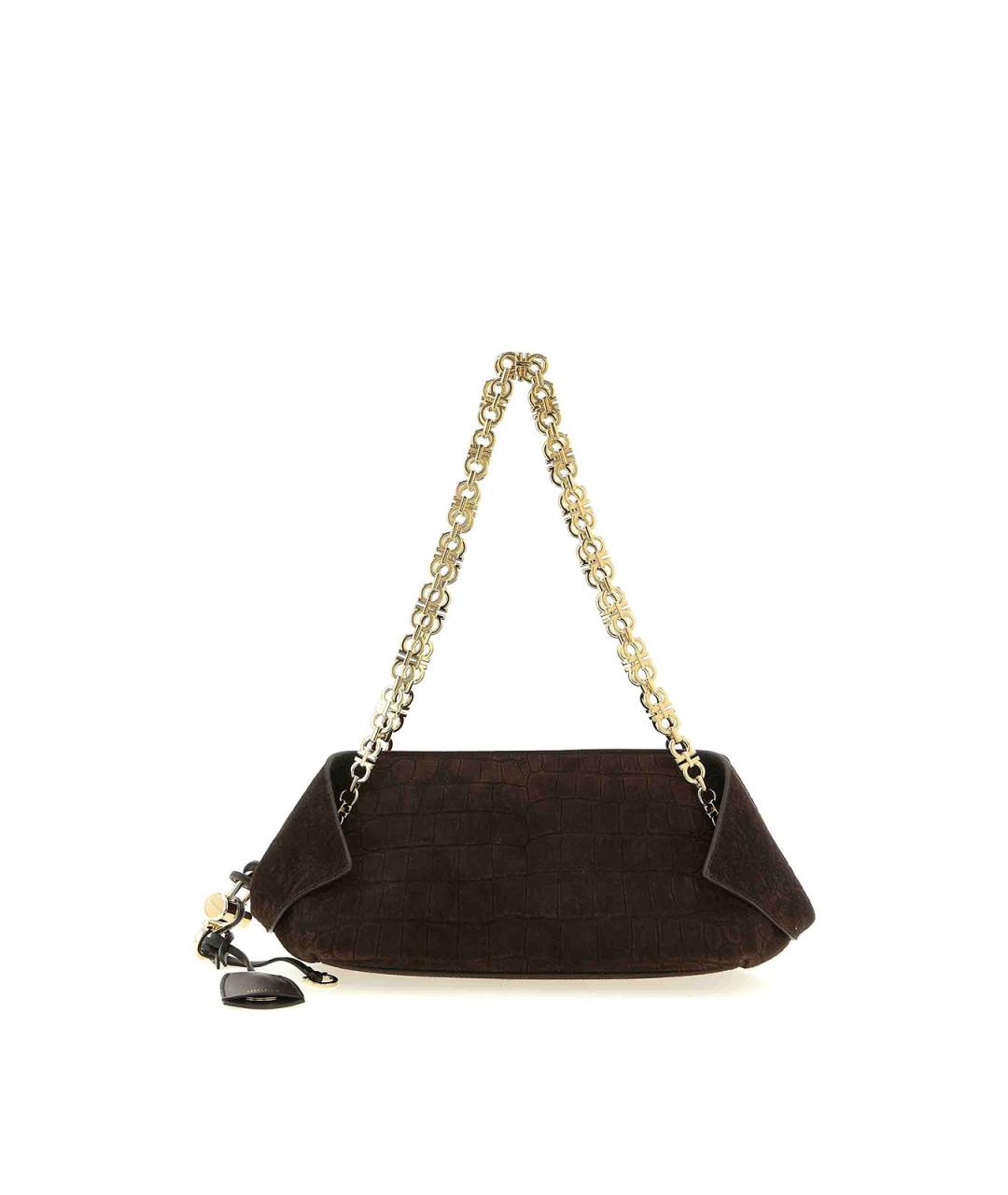FERRAGAMO Коричневая замшевая сумка через плечо, фото 1
