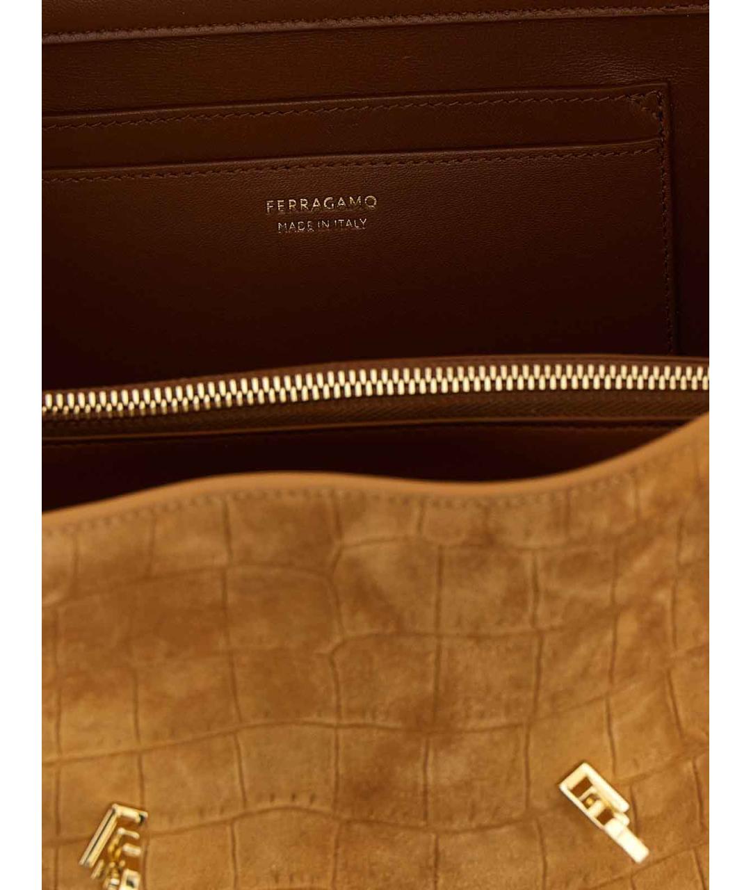 FERRAGAMO Коричневая замшевая сумка тоут, фото 4