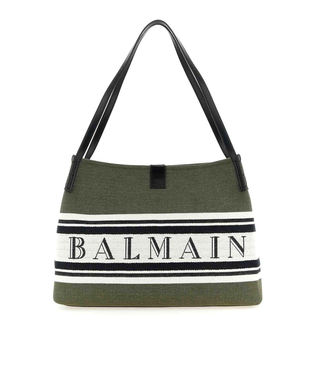 BALMAIN Зеленая тканевая сумка тоут, фото 1