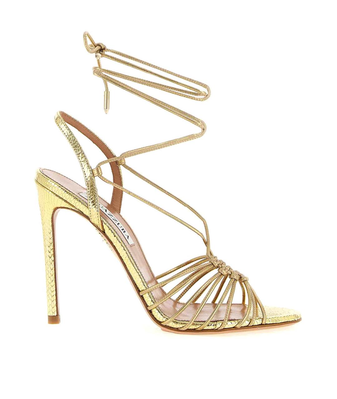 AQUAZZURA Золотые кожаные босоножки, фото 1