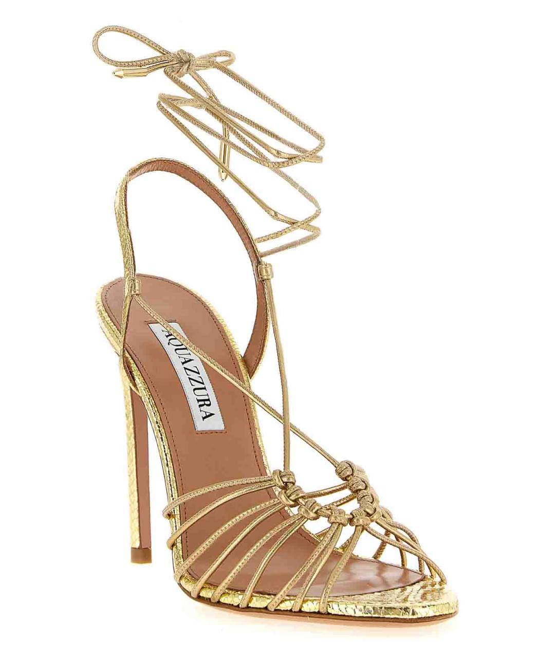 AQUAZZURA Золотые кожаные босоножки, фото 2
