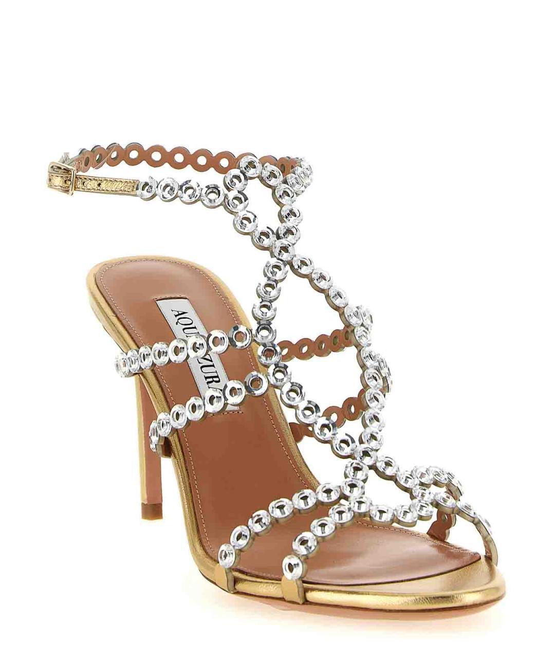 AQUAZZURA Золотые кожаные босоножки, фото 2