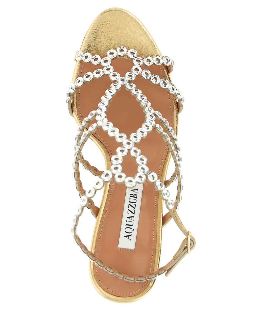 AQUAZZURA Золотые кожаные босоножки, фото 4