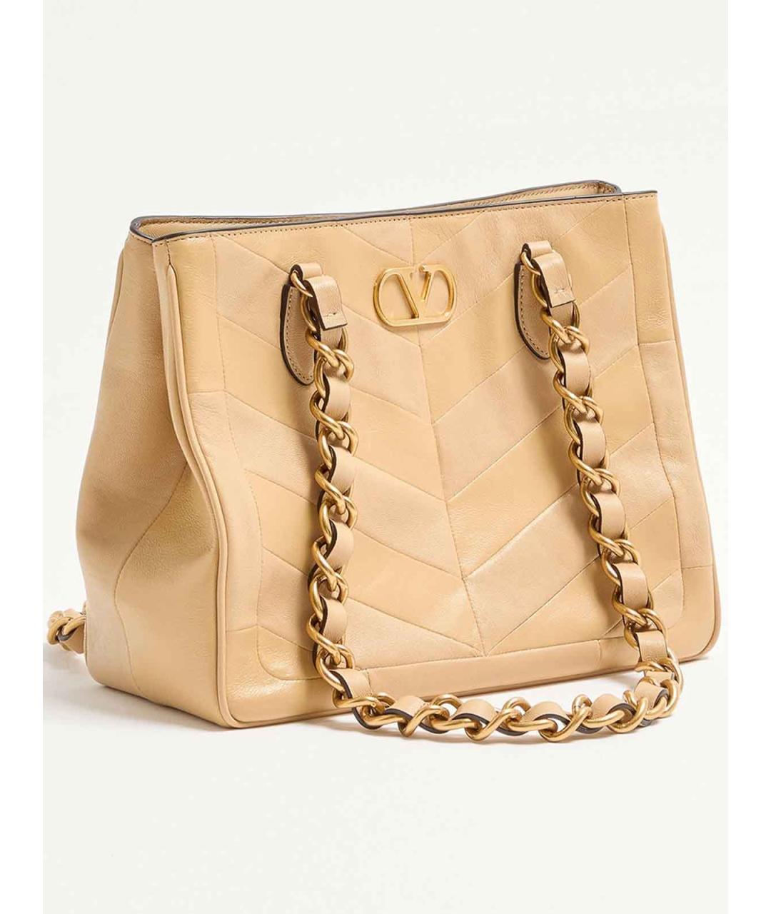 VALENTINO Бежевая кожаная сумка тоут, фото 2