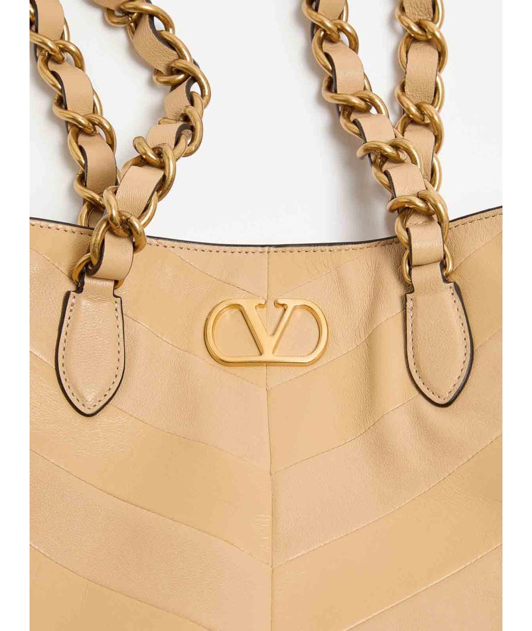 VALENTINO Бежевая кожаная сумка тоут, фото 6
