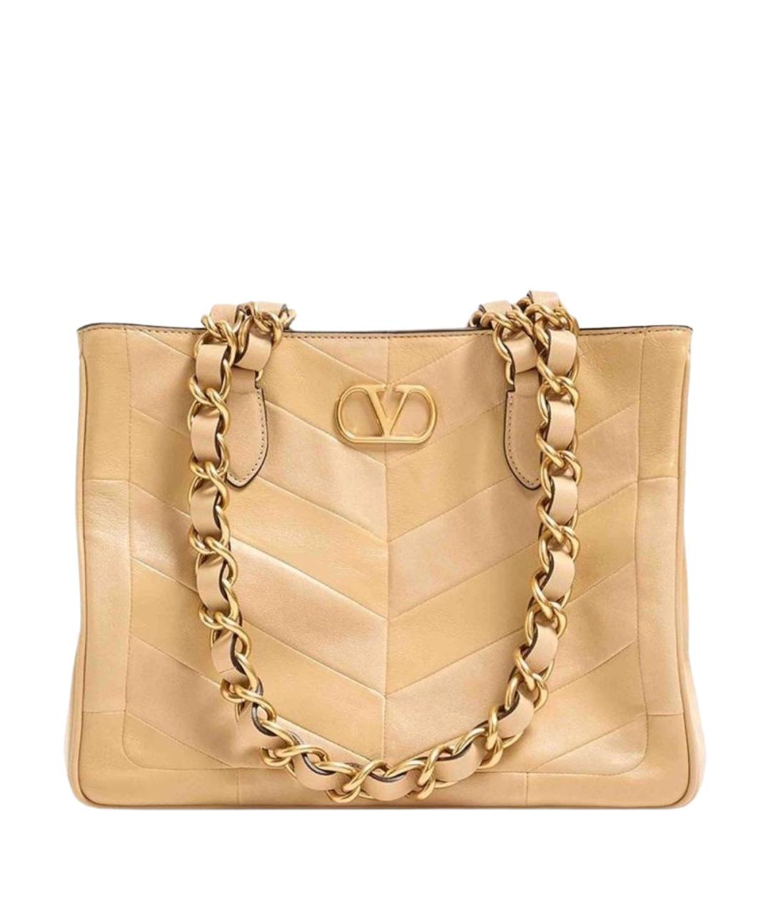 VALENTINO Бежевая кожаная сумка тоут, фото 1