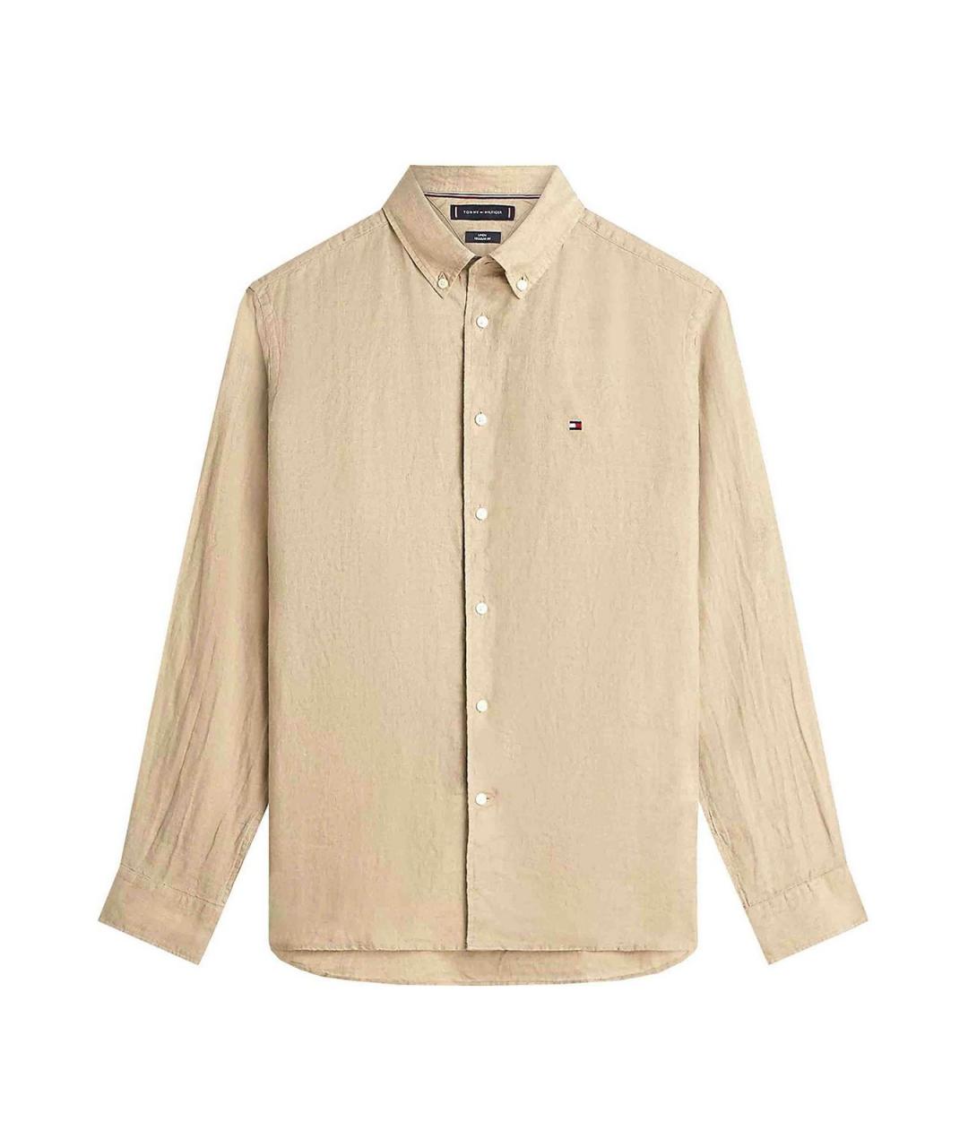 TOMMY HILFIGER Коричневая льняная классическая рубашка, фото 1