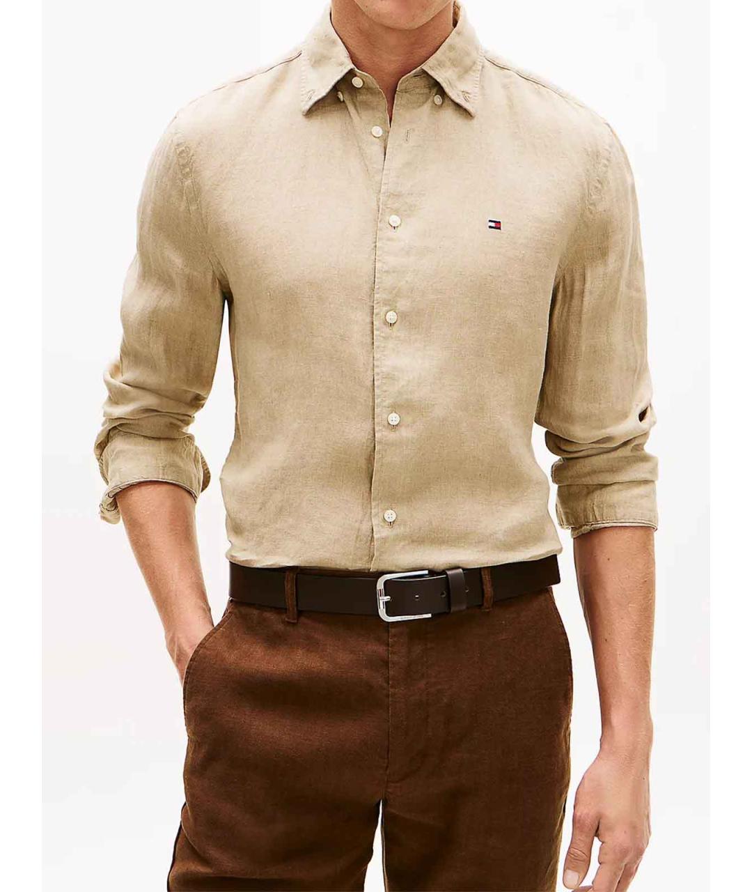 TOMMY HILFIGER Коричневая льняная классическая рубашка, фото 2