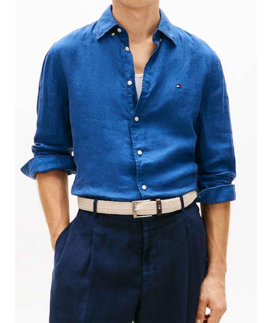 TOMMY HILFIGER Синяя льняная кэжуал рубашка, фото 2