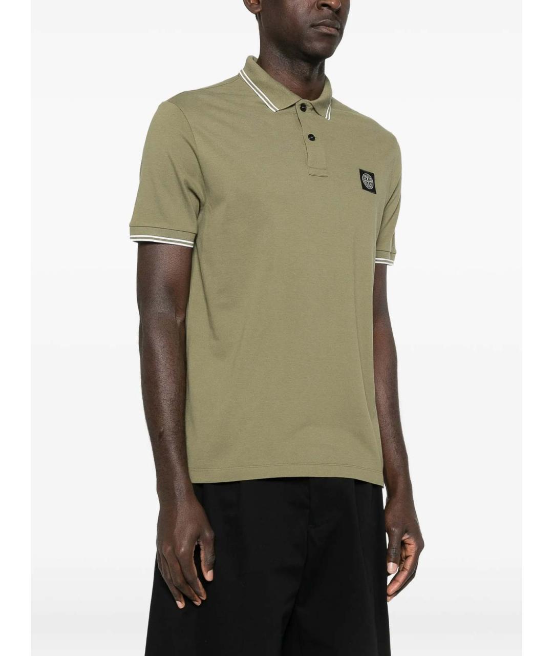 STONE ISLAND Зеленое хлопковое поло с коротким рукавом, фото 3