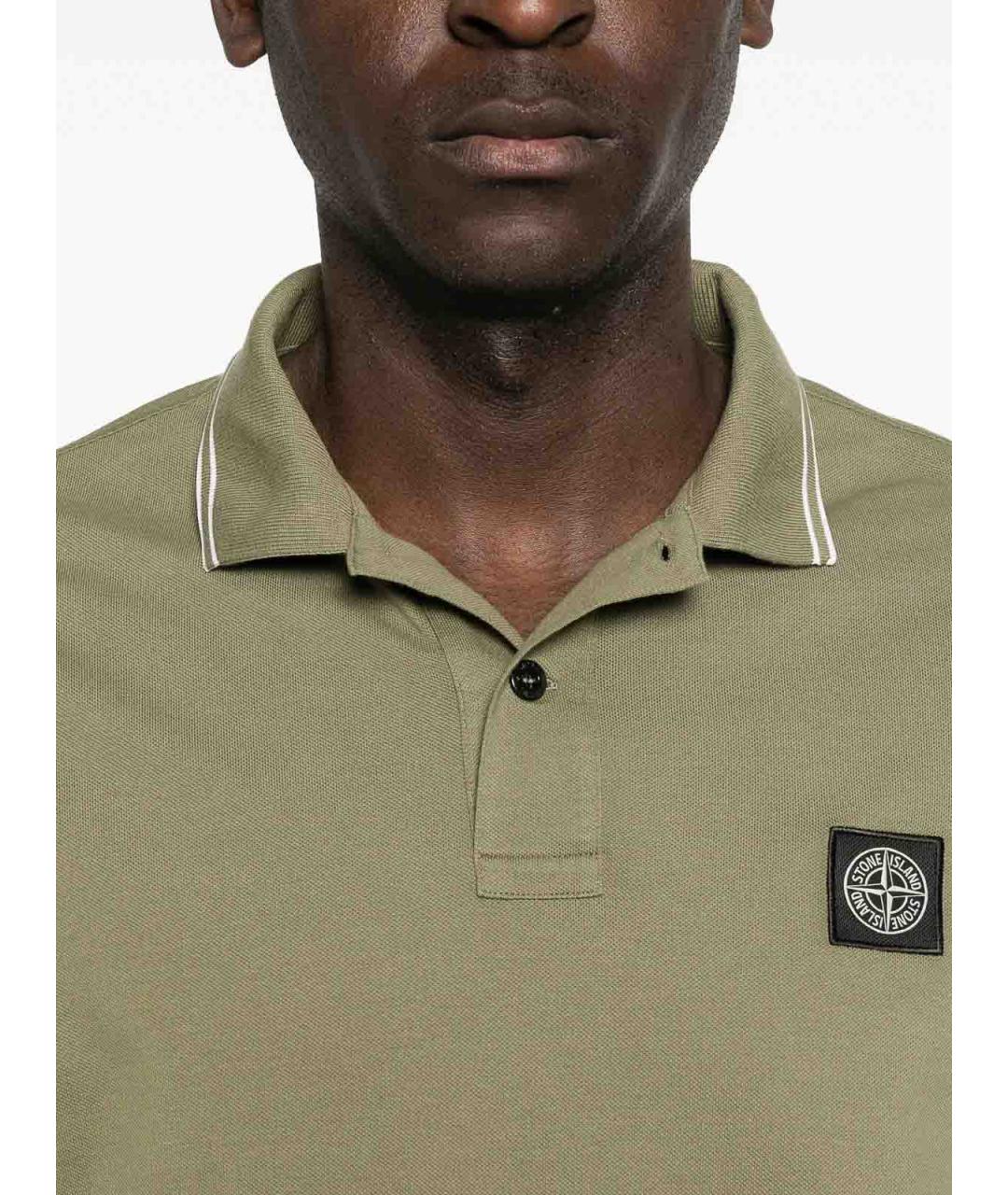 STONE ISLAND Зеленое хлопковое поло с коротким рукавом, фото 5