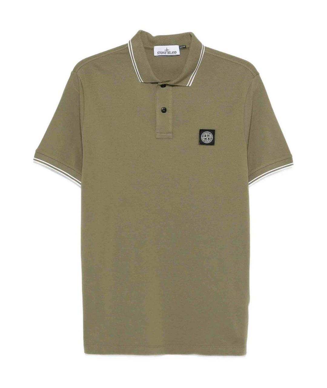 STONE ISLAND Зеленое хлопковое поло с коротким рукавом, фото 1
