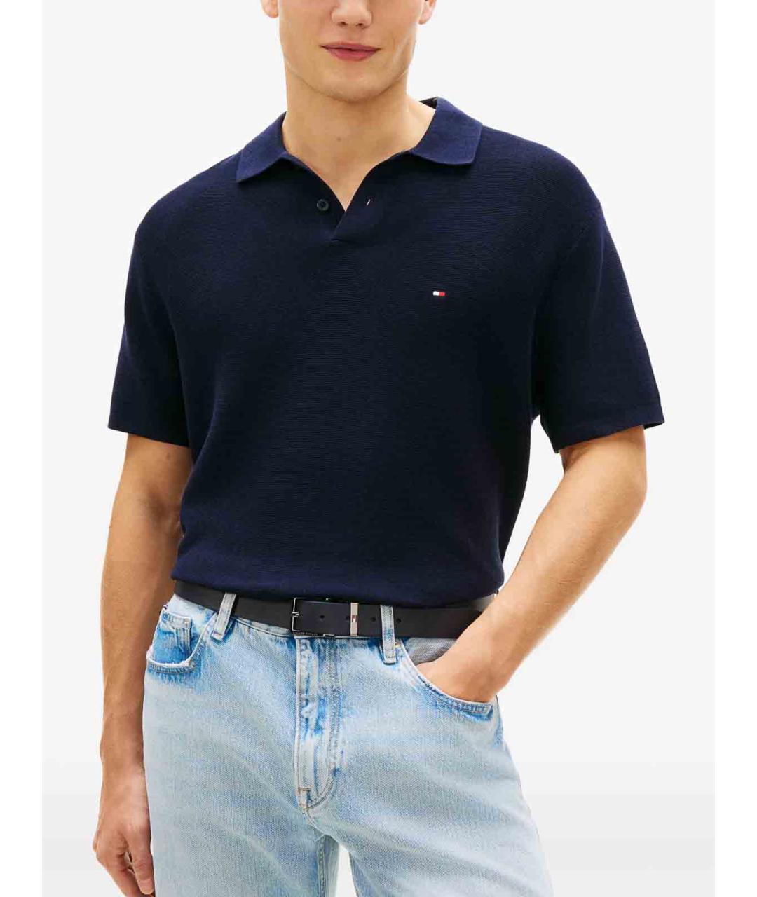 TOMMY HILFIGER Синее хлопковое поло с коротким рукавом, фото 4
