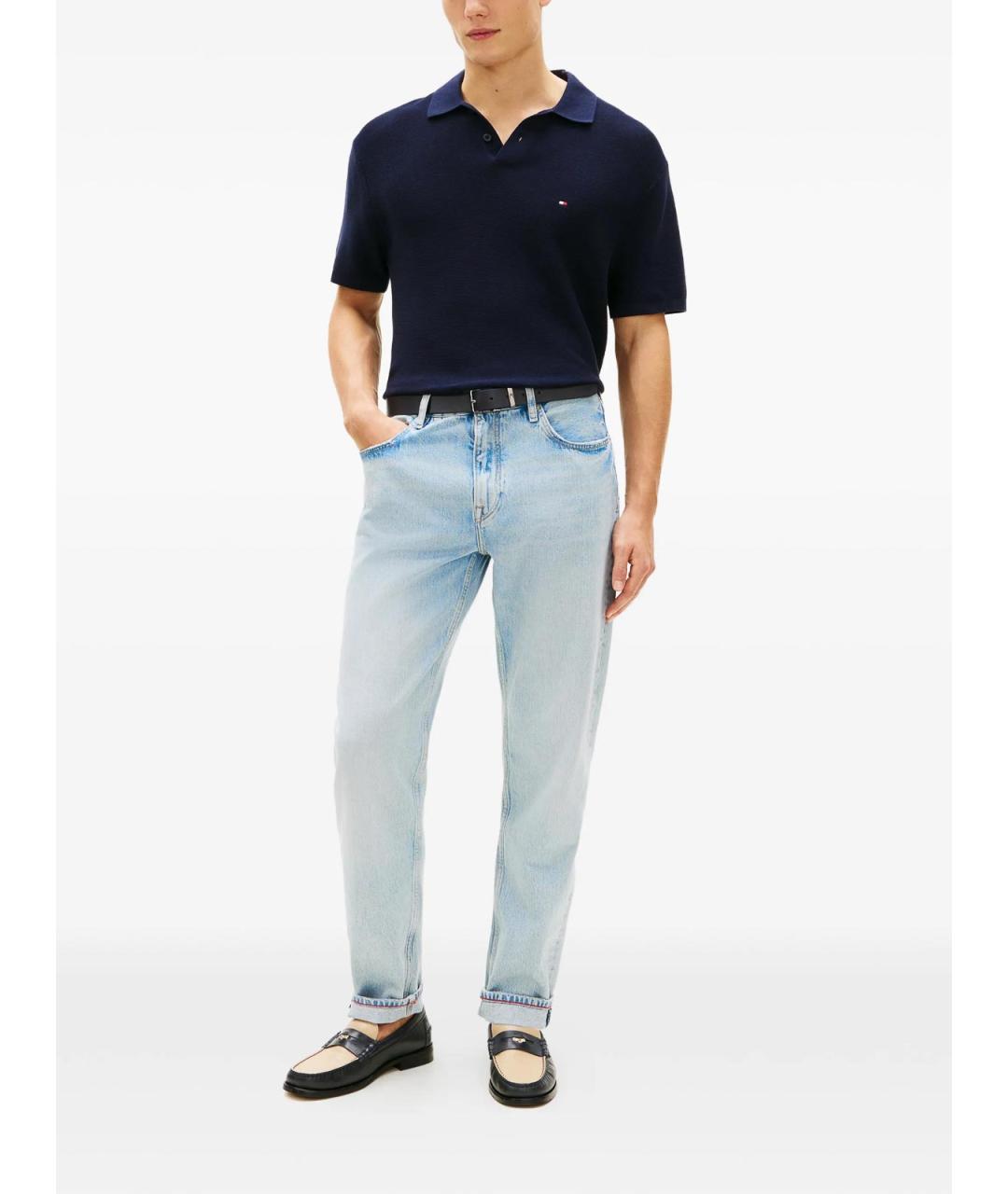 TOMMY HILFIGER Синее хлопковое поло с коротким рукавом, фото 2