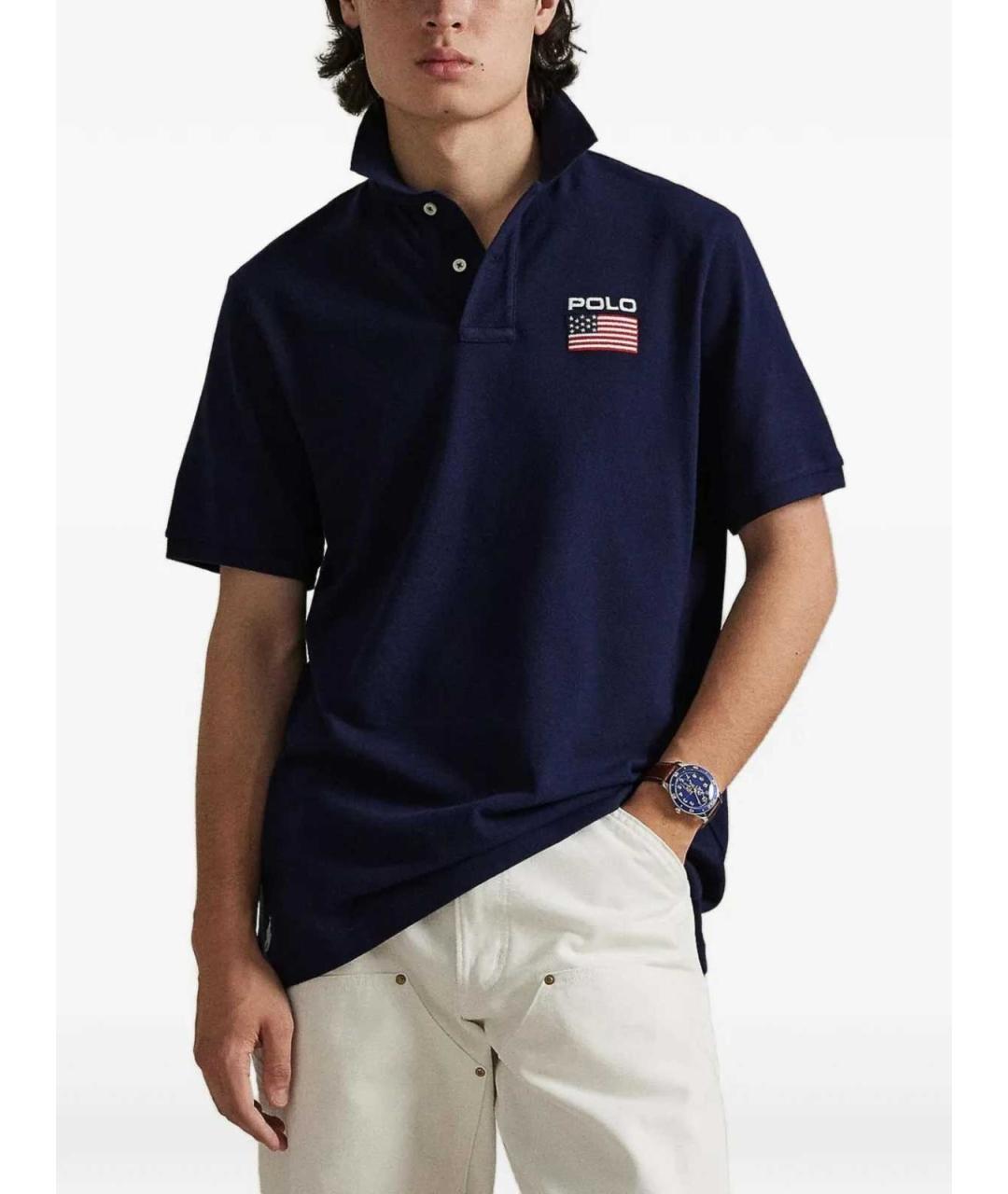 POLO RALPH LAUREN Синее хлопковое поло с коротким рукавом, фото 3