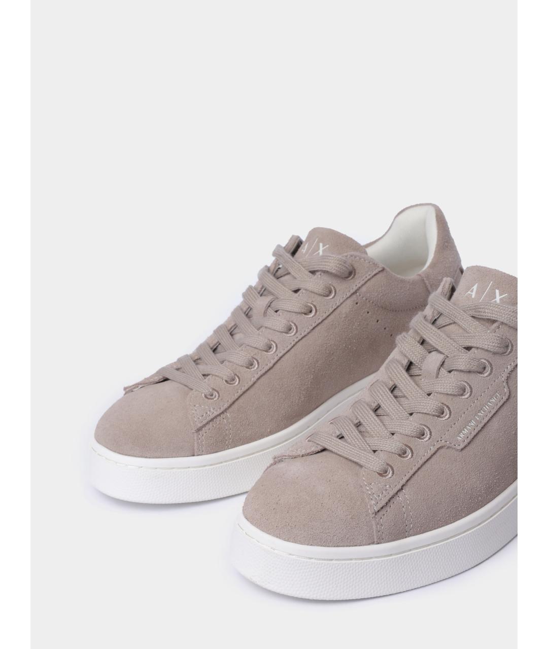 ARMANI EXCHANGE Бежевые замшевые низкие кроссовки / кеды, фото 3