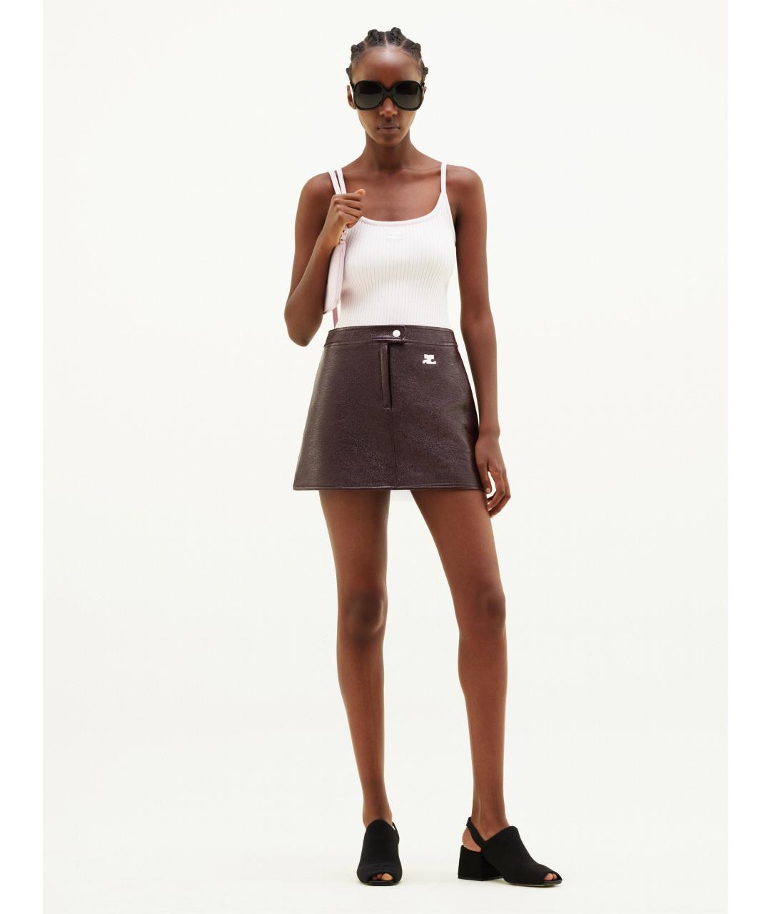 COURREGES Коричневая хлопковая юбка мини, фото 3