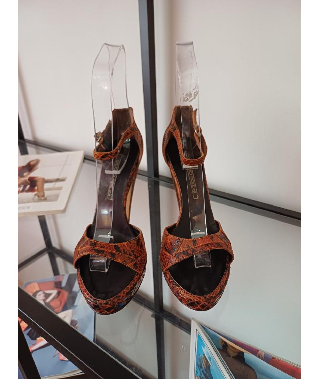 POLLINI Коричневые кожаные босоножки, фото 7