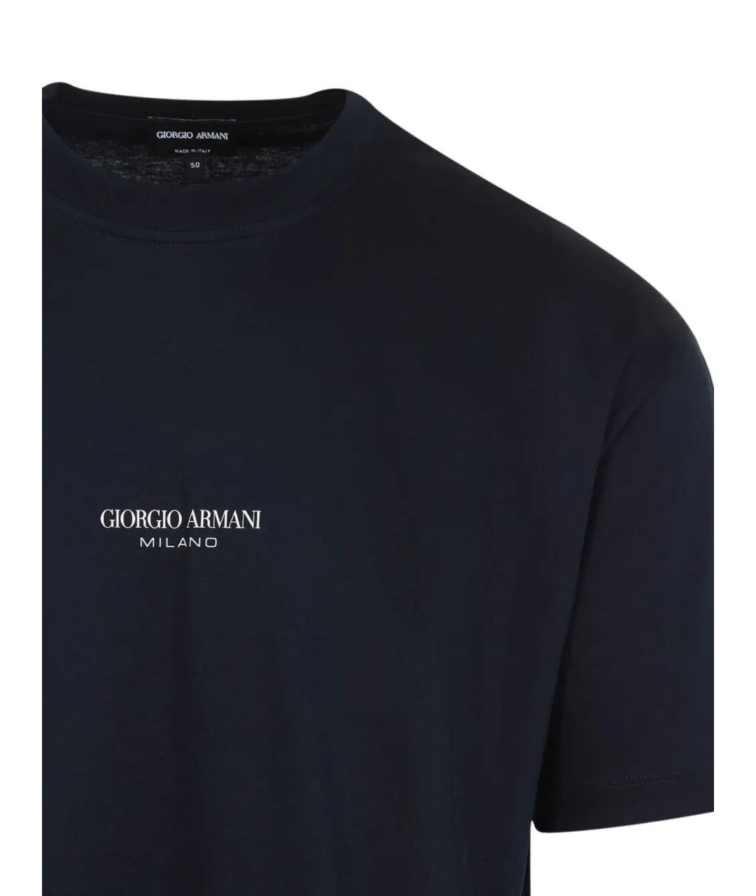 GIORGIO ARMANI Темно-синяя хлопковая футболка, фото 2