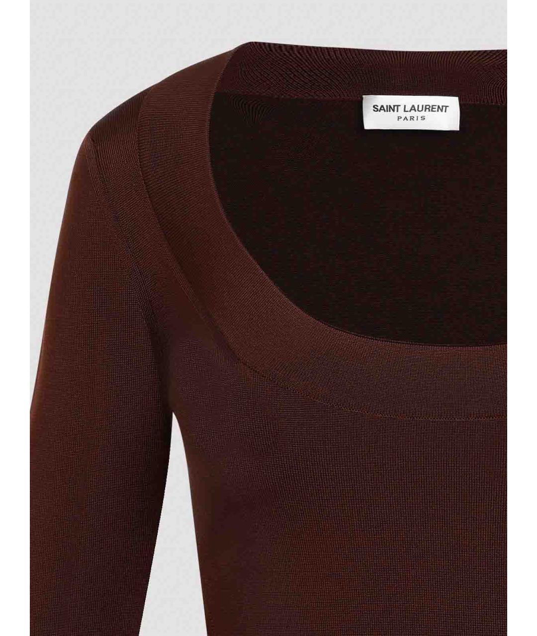 SAINT LAURENT Коричневое вискозное повседневное платье, фото 3