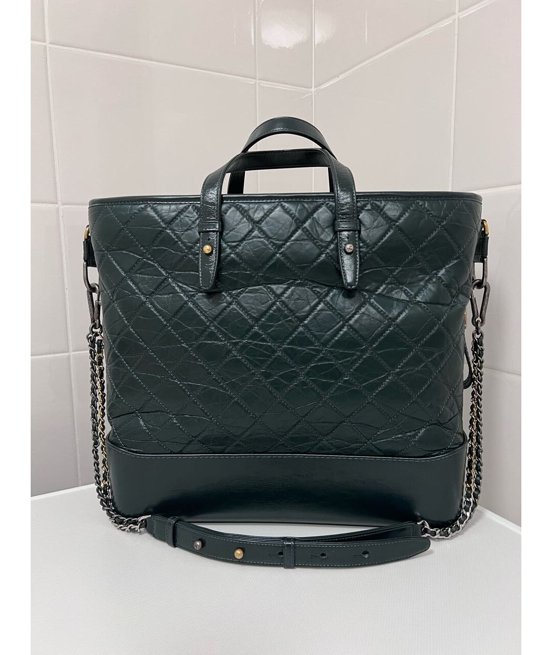CHANEL Зеленая кожаная сумка тоут, фото 8