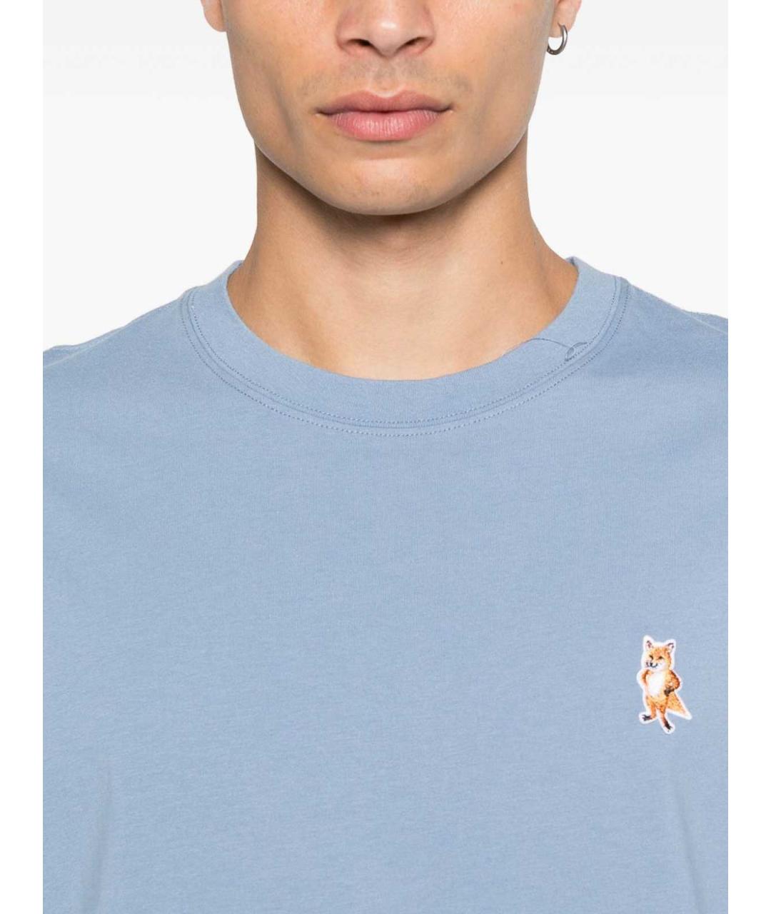 MAISON KITSUNE Голубая хлопковая футболка, фото 3