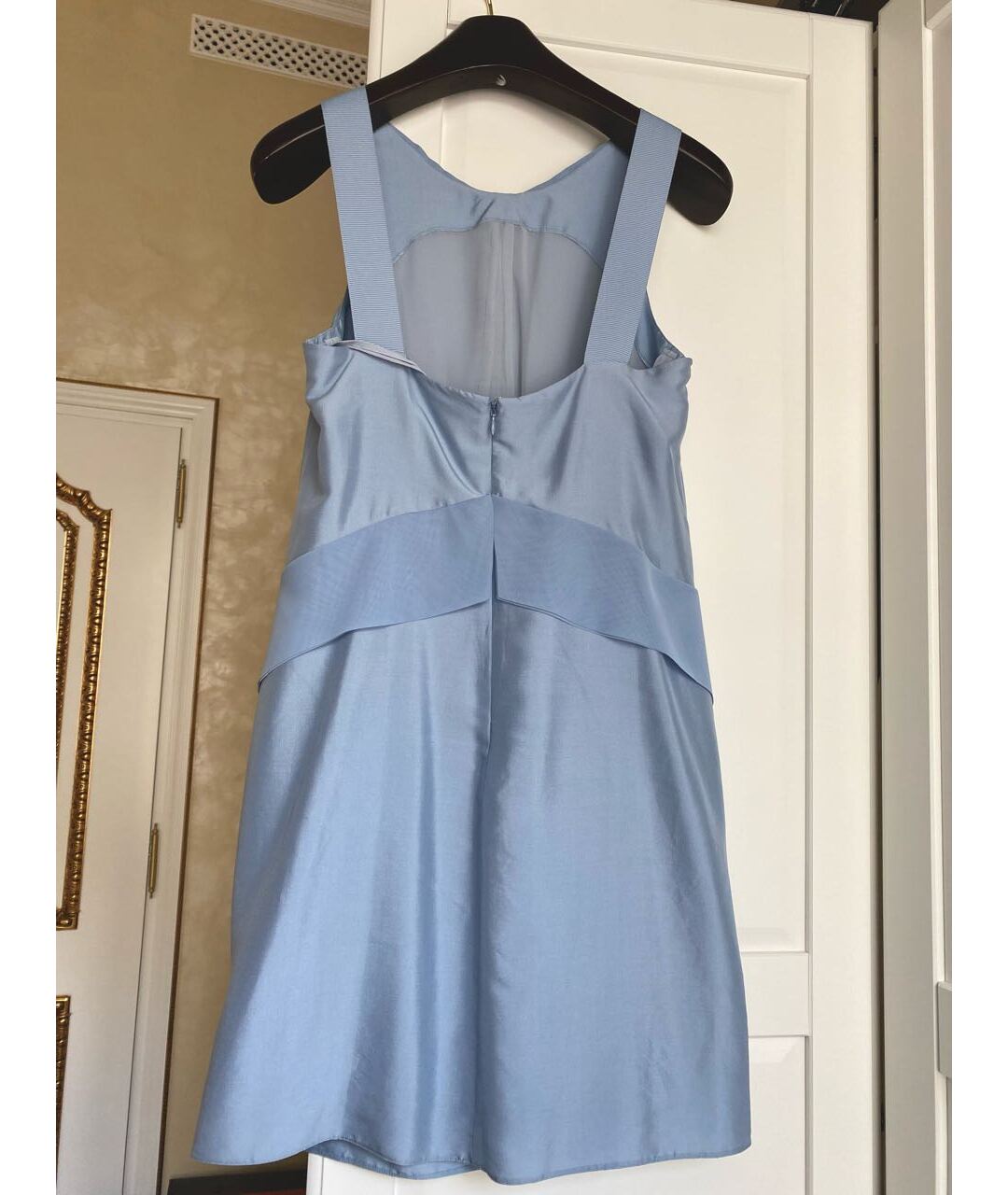 EMPORIO ARMANI Голубое шелковое повседневное платье, фото 2