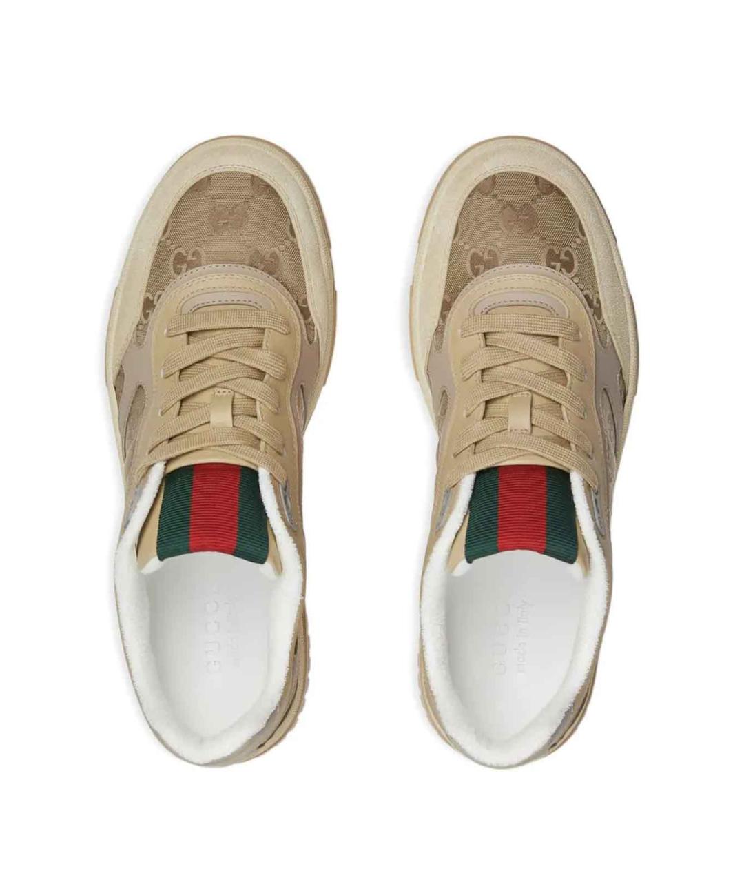 GUCCI Бежевые кожаные низкие кроссовки / кеды, фото 2