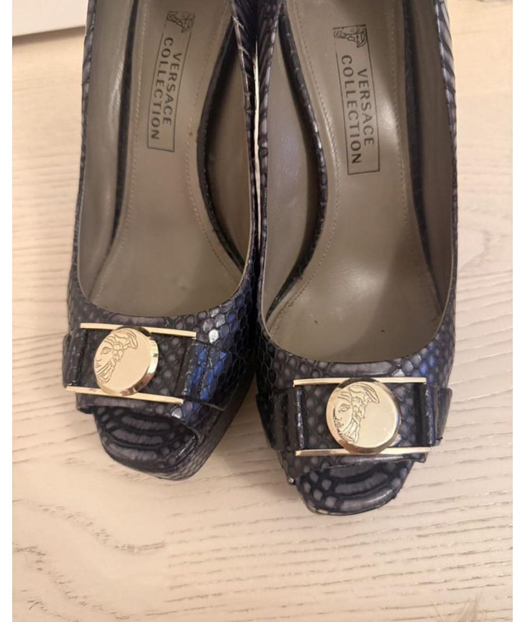 VERSACE COLLECTION Темно-синие кожаные туфли, фото 3