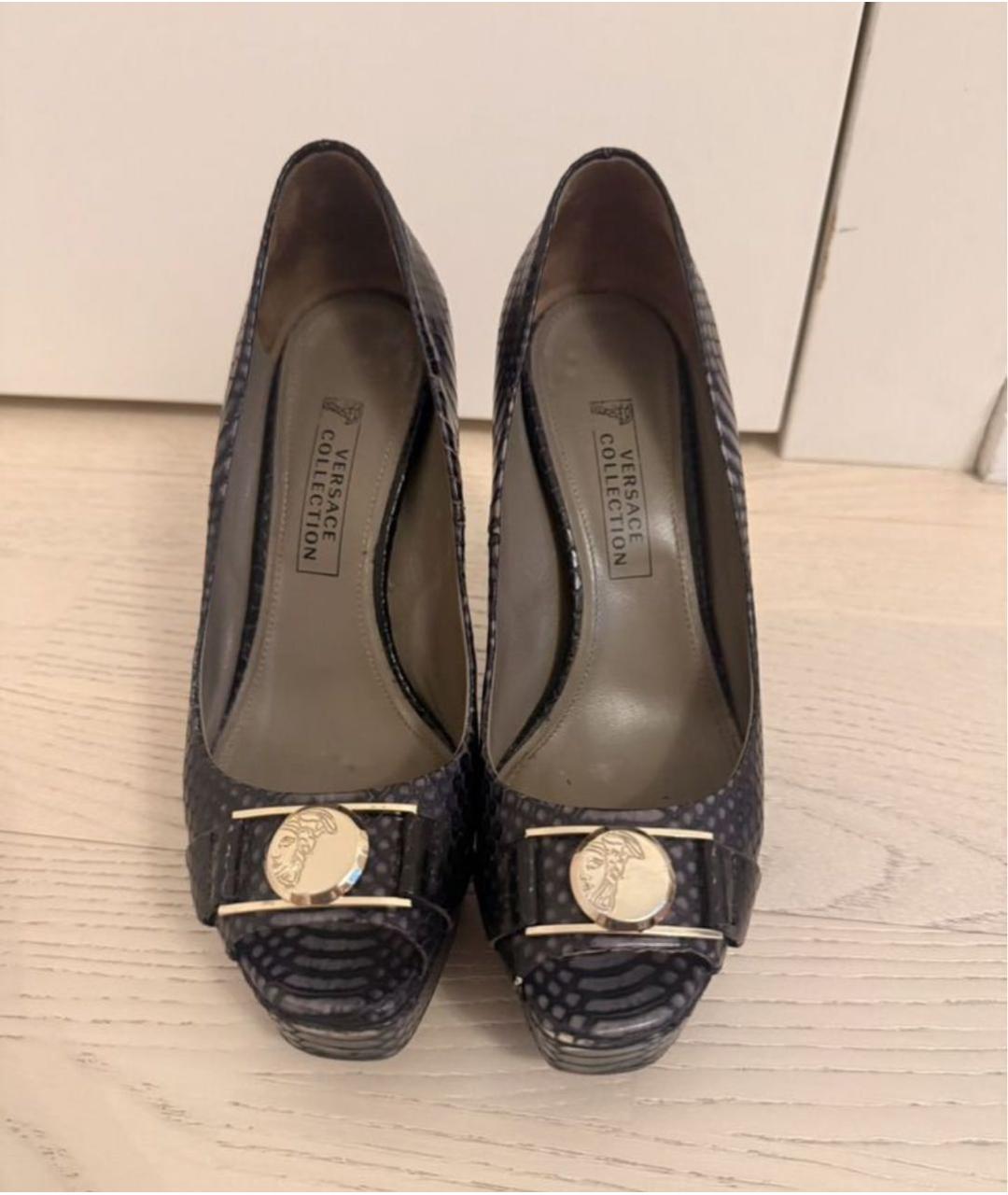 VERSACE COLLECTION Темно-синие кожаные туфли, фото 2