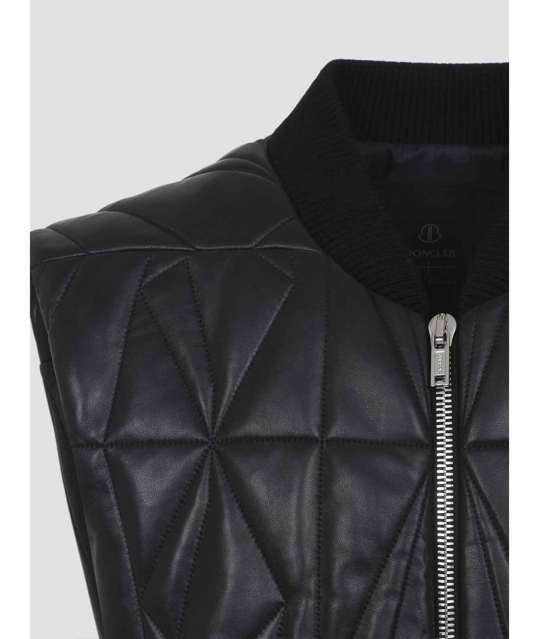 MONCLER Черный кожаный жилет, фото 4