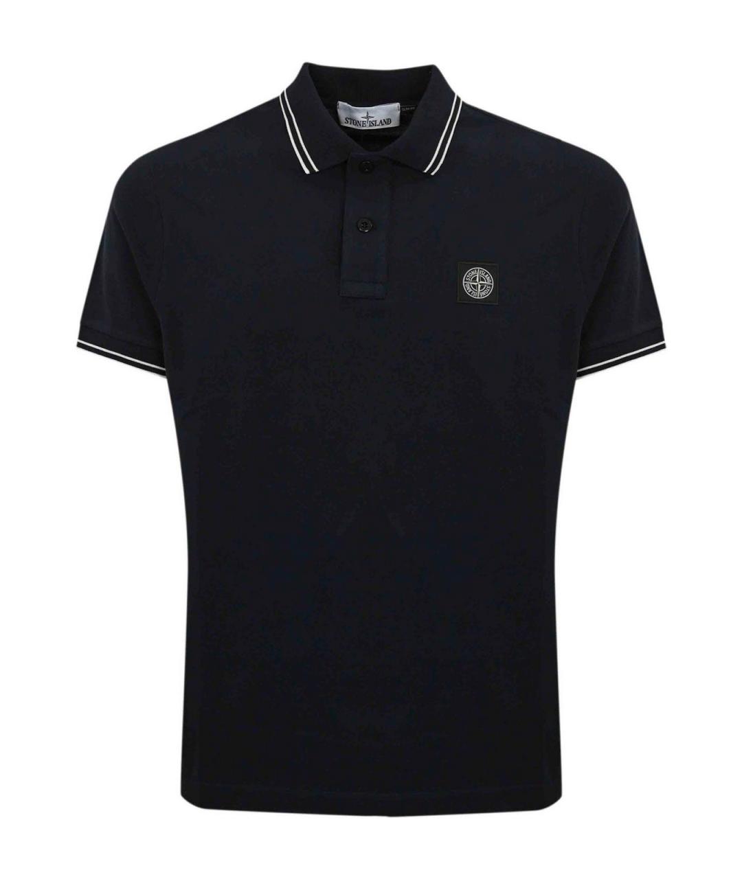 STONE ISLAND Темно-синее хлопковое поло с коротким рукавом, фото 1