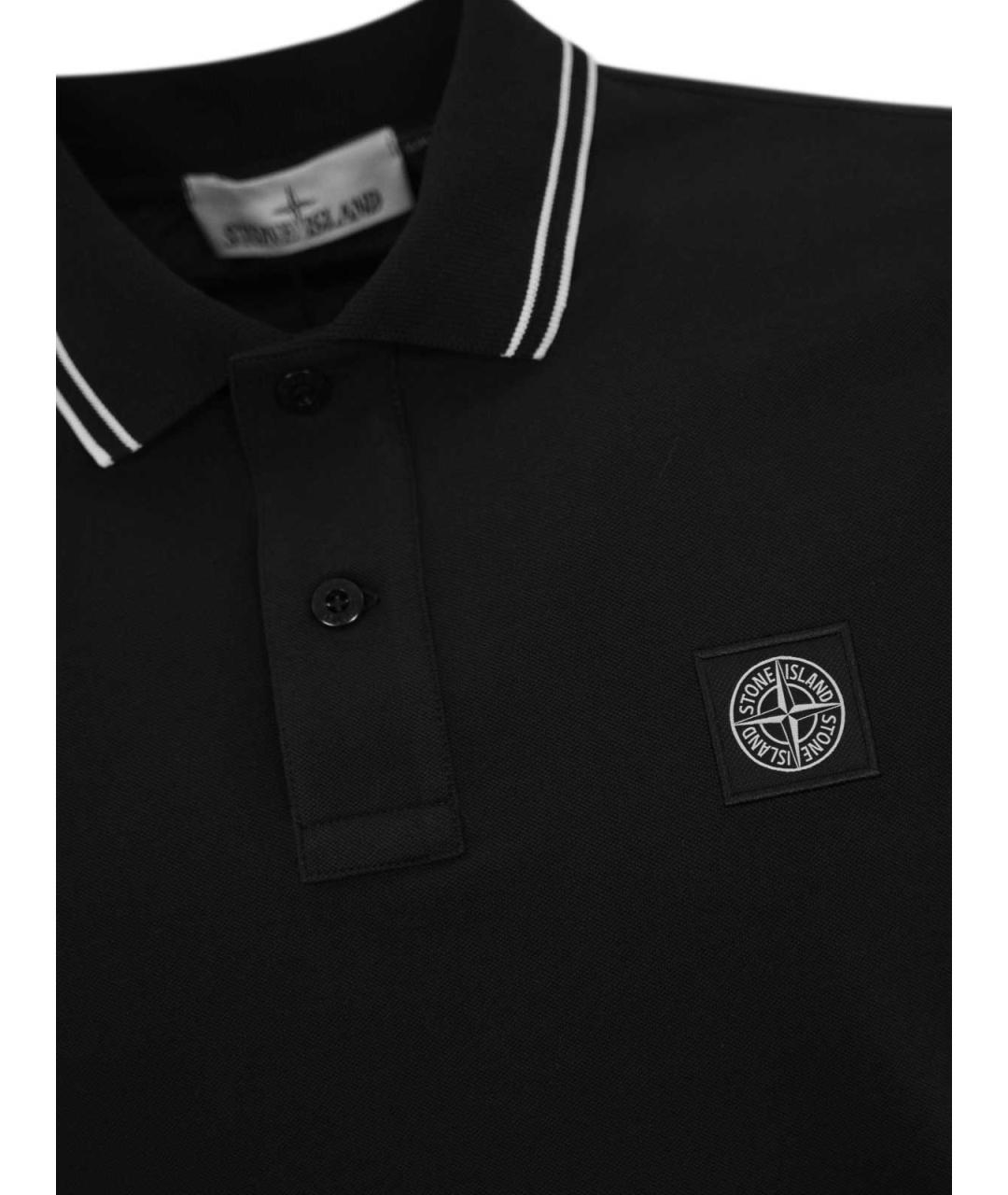 STONE ISLAND Черное хлопковое поло с коротким рукавом, фото 3