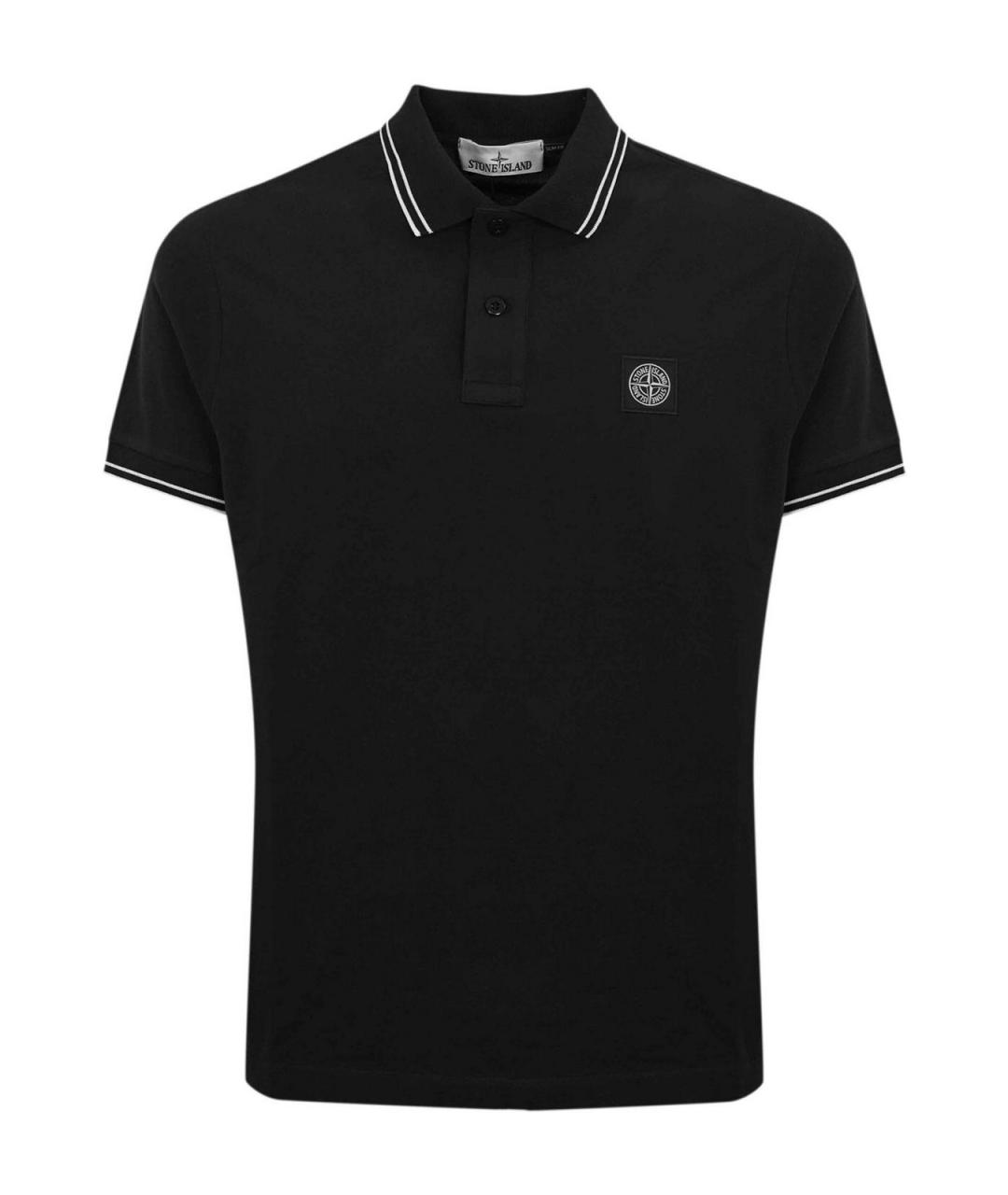 STONE ISLAND Черное хлопковое поло с коротким рукавом, фото 1