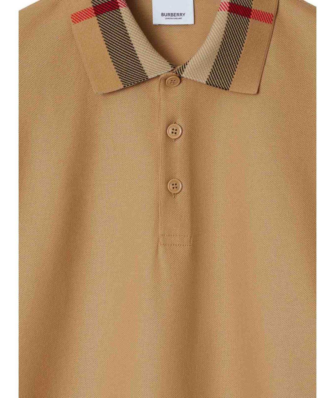 BURBERRY Бежевое хлопковое поло с коротким рукавом, фото 2