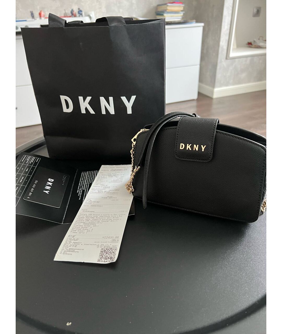 DKNY Черная кожаная сумка тоут, фото 5